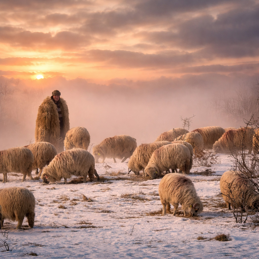 The good sheperd looking over his sheep